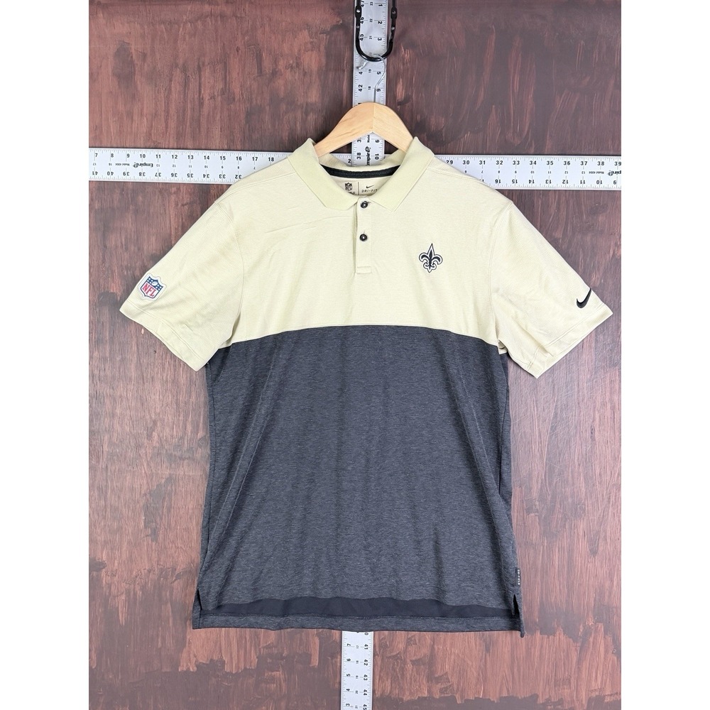 Nike New Orleans‎ Saints NFL Performance Polo Shirt Black Gold Dri-Fit Men Large